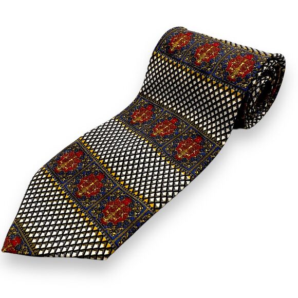 Tutto Matto Mens Silk Dress‎ Tie Made in Italy Red Geometric Pattern 58 3.75 - Picture 1 of 10